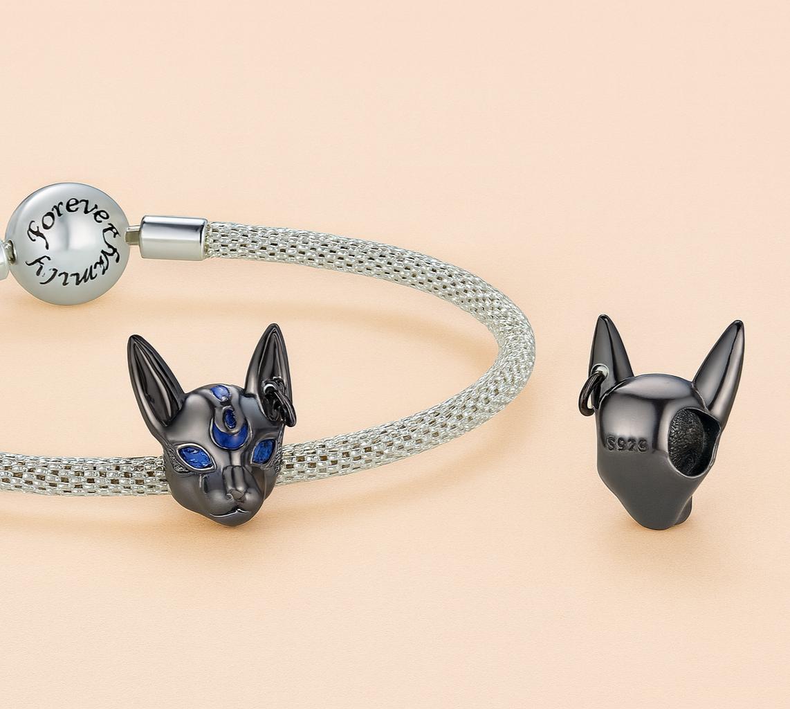 Egyptian Cat Charm with Resin Pyramid
